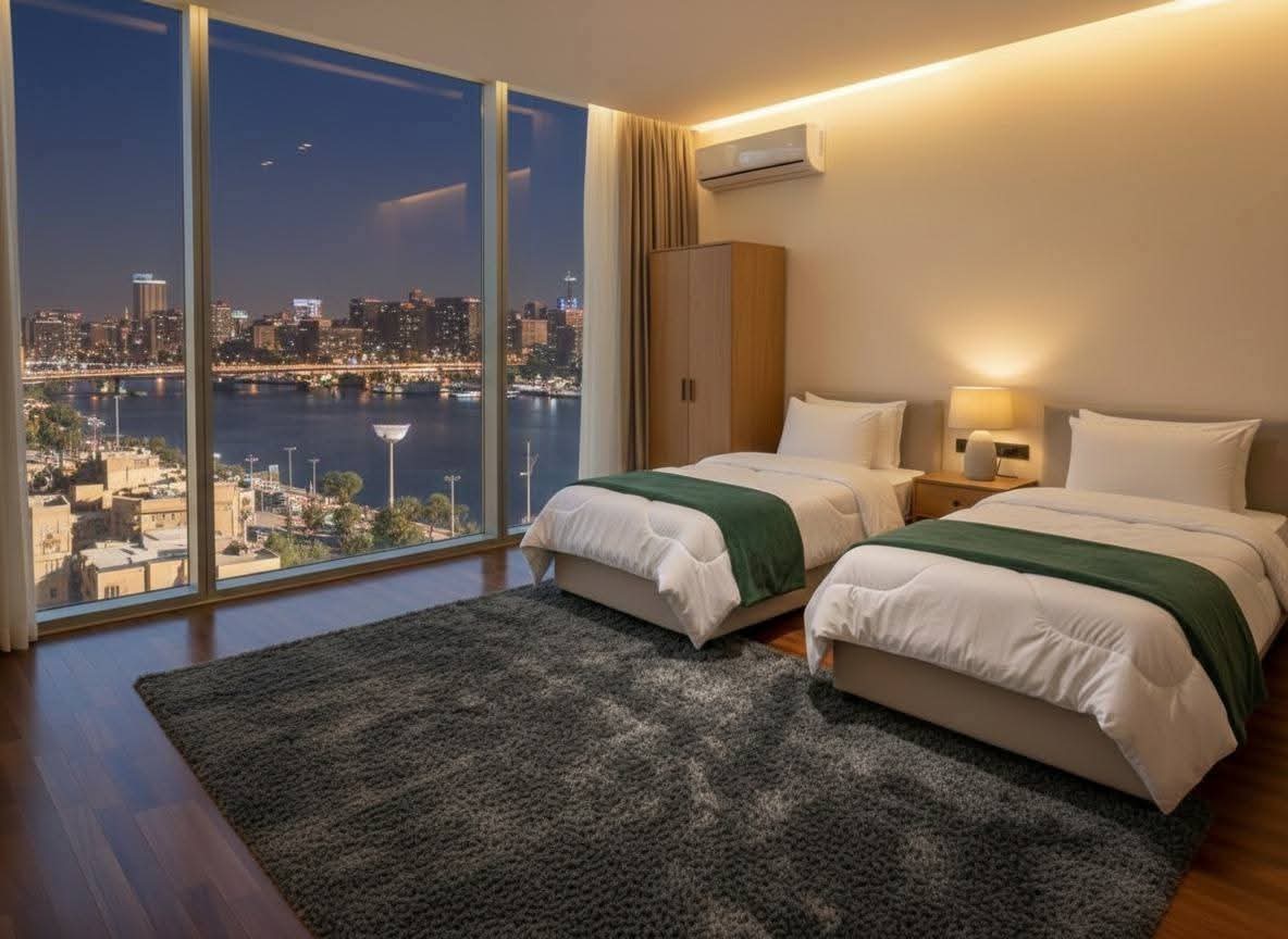 شقة مفروشة مستوي فندقي في العجوزة علي النيل مباشر بجوار نعمة