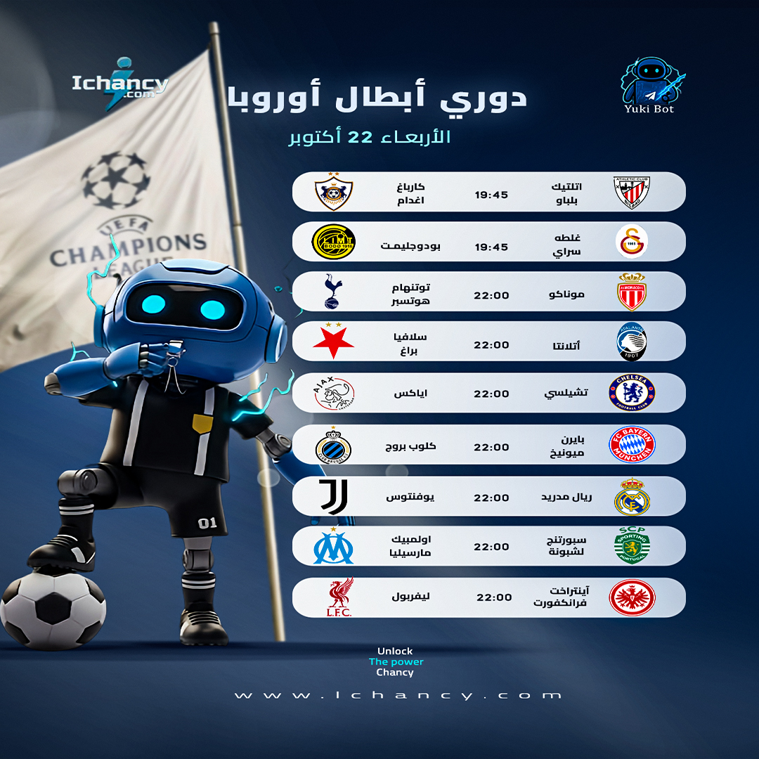 شارك توقعك لثلاث مباريات من 🇪🇺🇪🇺دوري أبطال أوروبا 🇪🇺🇪🇺اليوم على قناتنا على تيلغرام📱